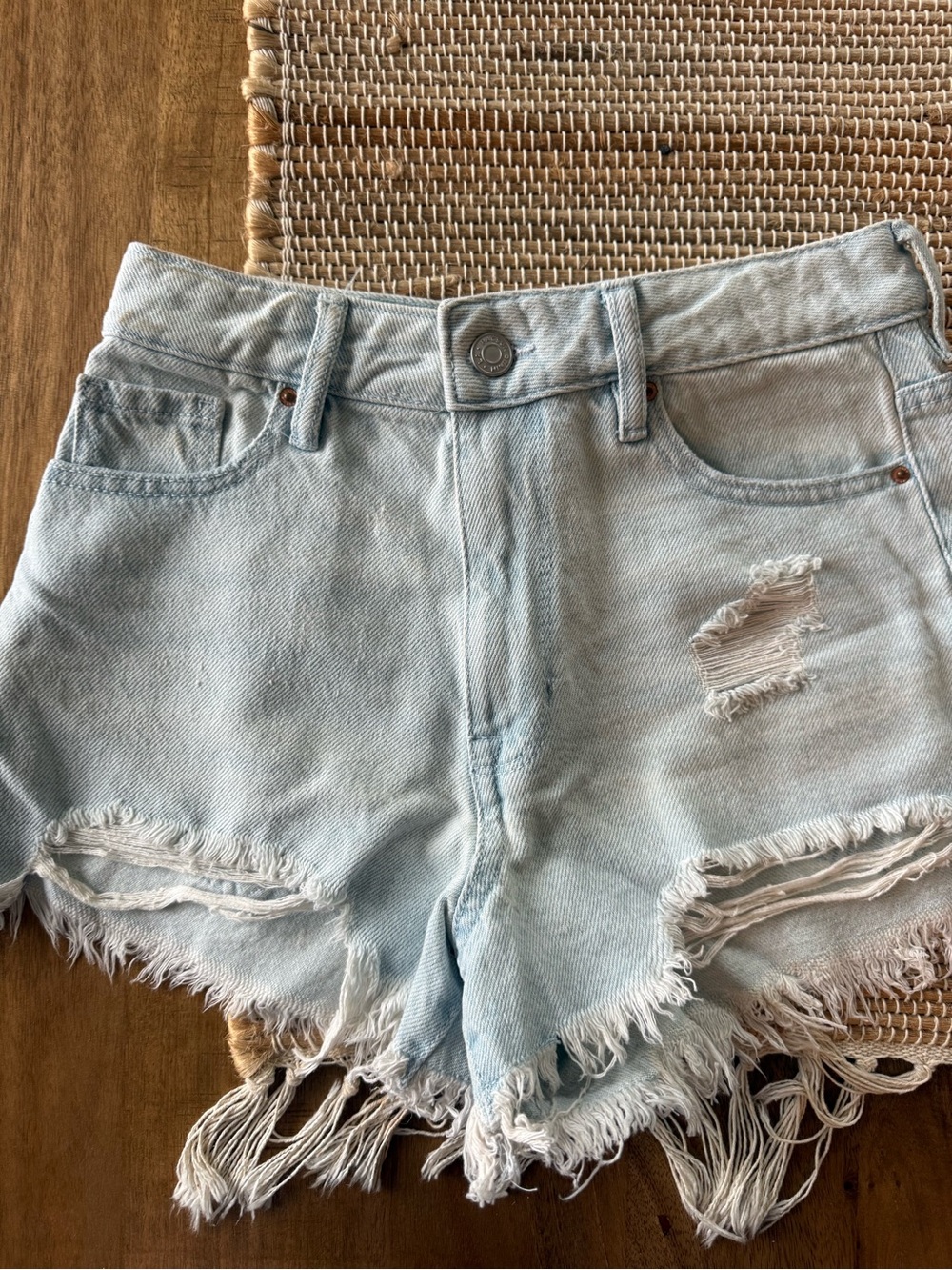 PacSun High Rise Light Wash Distressed Denim Shorts